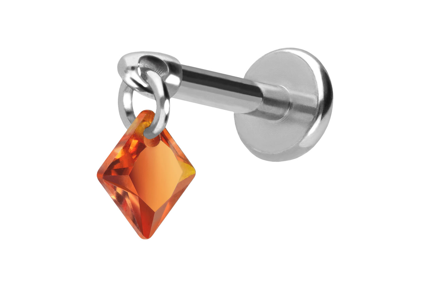 Titan Labret Piercing mit Push Fit KRISTALLQUADRAT